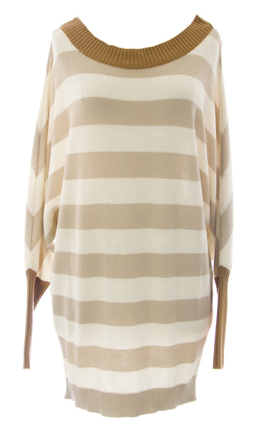 ETERNAL CHILD Women's Multi Striped Boatneck Batwing Slv Tunic Sweater Sz S NEW