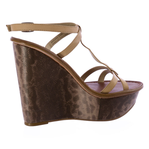 Elizabeth and James Hazel Snake Embossed T-Strap Wedge Sandals $295 NEW