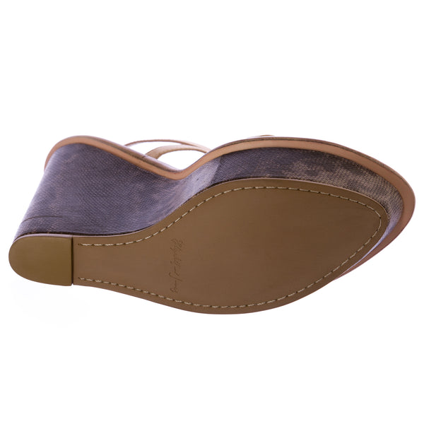 Elizabeth and James Hazel Snake Embossed T-Strap Wedge Sandals $295 NEW