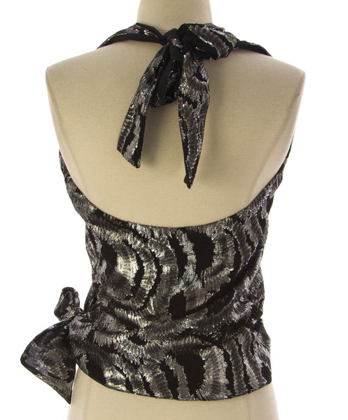 ADAM LIPPES Women's Black/Silver Silk Lined Halter Top ES8/LJ133 $195 NEW