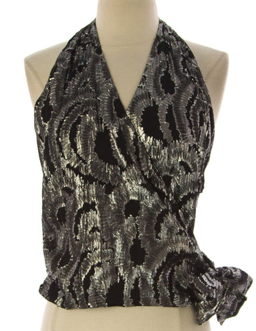 ADAM LIPPES Women's Black/Silver Silk Lined Halter Top ES8/LJ133 $195 NEW