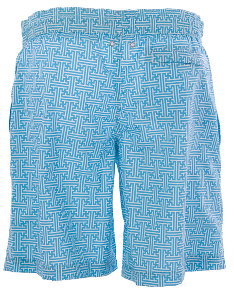 NAILA Men's Turquoise Line Printed Swim Trunks EVIANTUQ $110 NEW