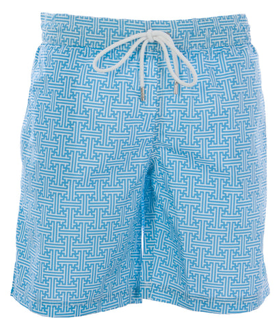 NAILA Men's Turquoise Line Printed Swim Trunks EVIANTUQ $110 NEW