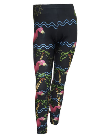 TEREZ Girl's Black Anything Flamingos Leggings #4017946 7 Years NWT