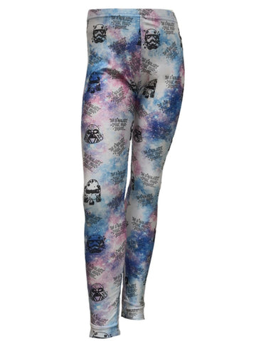 TEREZ Girl's White Star Wars Galaxy Leggings #4018342 NWT