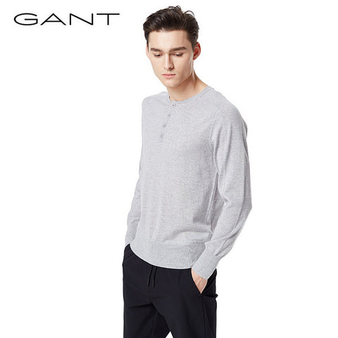 Gant Men's Merino Henley Crew (87021), Medium, Light Grey Melange