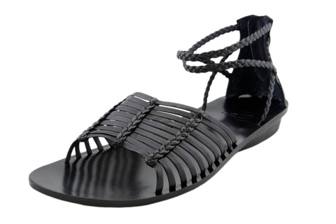 B MAKOWSKY Women's Glenda Blk Leather Strap Flat Sandals Shoes A215562