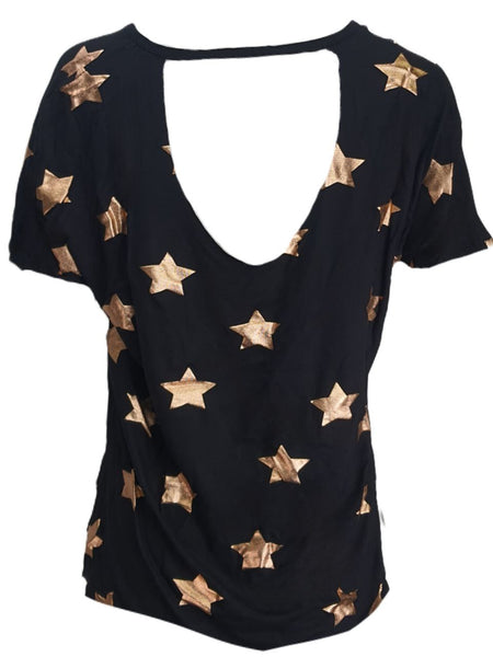 TEREZ Women's Black Stars Foil T-Shirt #23198021 Large NWT