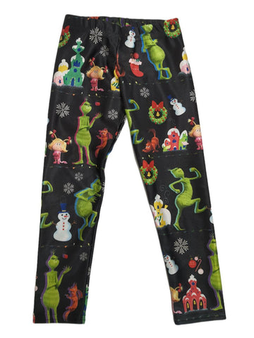 TEREZ Girl's Black Grinch Christmas Leggings #4038433 NWT