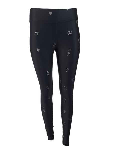 TEREZ Women's Black Doodle Foil Leggings #22258037 Medium NWT