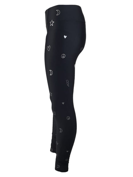 TEREZ Women's Black Doodle Foil Leggings #22258037 Medium NWT