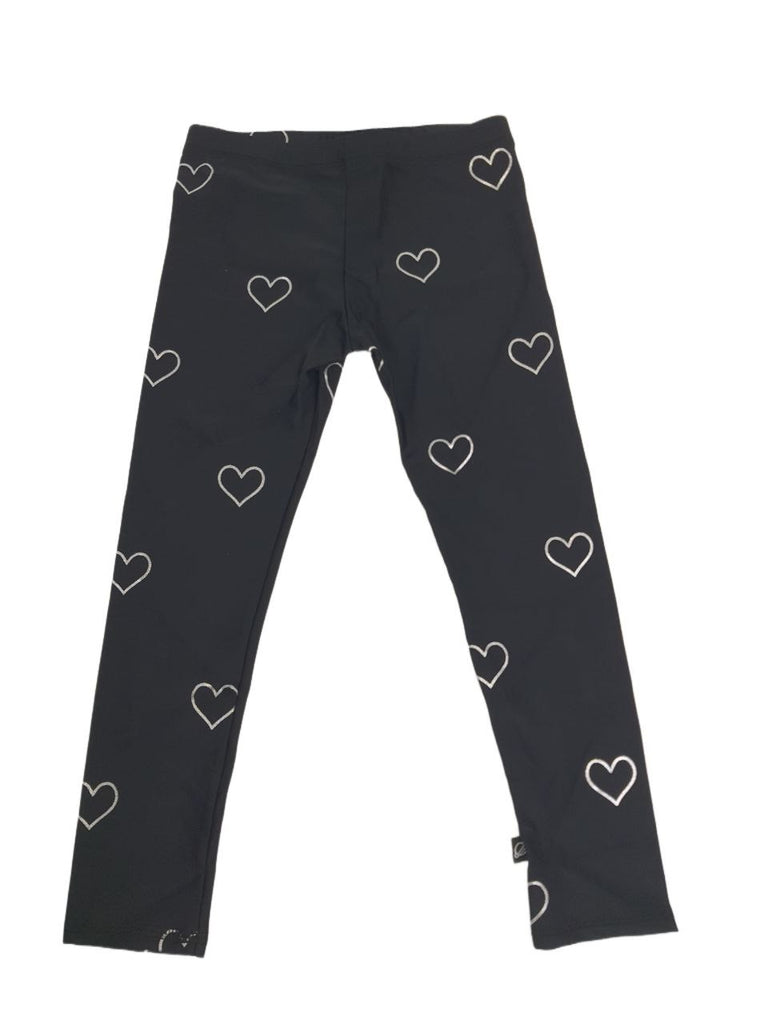 TEREZ Girl's Black Hearts Foil Leggings #33178505 NWT