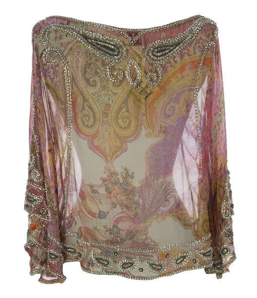 Haute Hippie Women's Iris Multi Sheer Graphic Blouse HHSP12-7168 $795
