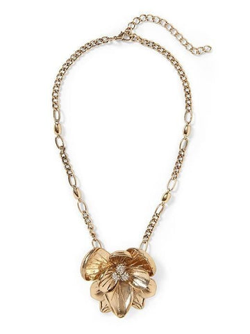 HIVE & HONEY Gold-Tone Organic Flower w/ Pave Pendant Necklace NWT