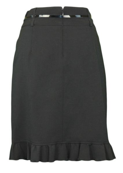 CLIPS Women's Black Belted Ruffle Front Straight Skirt IT Sz 40 NWT