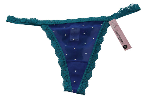 UNDERGIRL Women's Blue / Teal Sheer Rhinestone Lace Thong Panties Sz M NWT