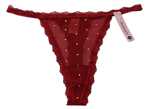 UNDERGIRL Women's Red Sheer Rhinestone Lace Thong Panties Sz M NWT