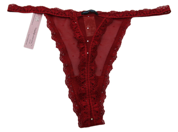 UNDERGIRL Women's Red Sheer Rhinestone Lace Thong Panties Sz M NWT