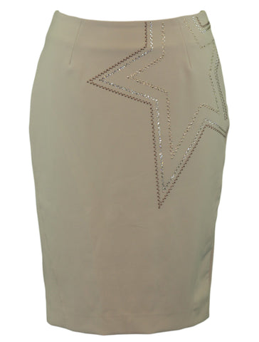 BETTY BLUE Women's Tan Rhinestone Star Detailed Pencil Skirt NWT $290