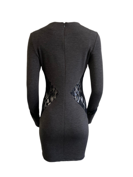 VON VONNI Women's Zaza Gray Fitted Long Sleeve Cut-Out Mini Dress Sz S $140 NEW