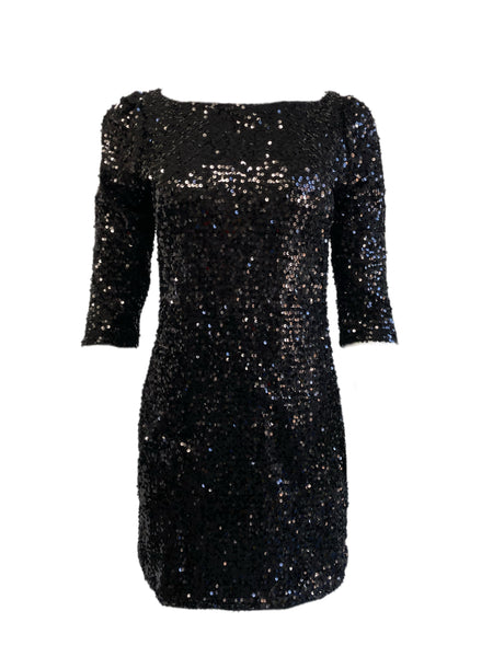 VON VONNI Women's London-C Black Sequined Elbow Sleeve Dress Sz M $298 NEW