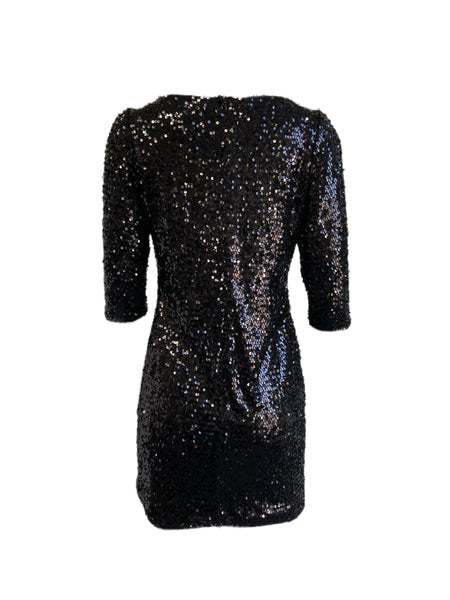 VON VONNI Women's London-C Black Sequined Elbow Sleeve Dress Sz M $298 NEW