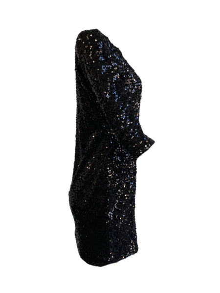 VON VONNI Women's London-C Black Sequined Elbow Sleeve Dress Sz M $298 NEW