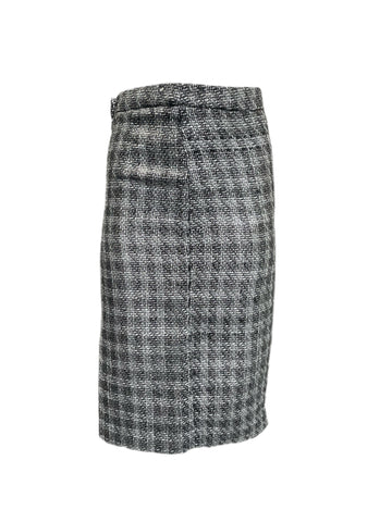 VON VONNI Women's Silver Plaid Tweed Pencil Skirt 3401AAC Sz S $175 NEW
