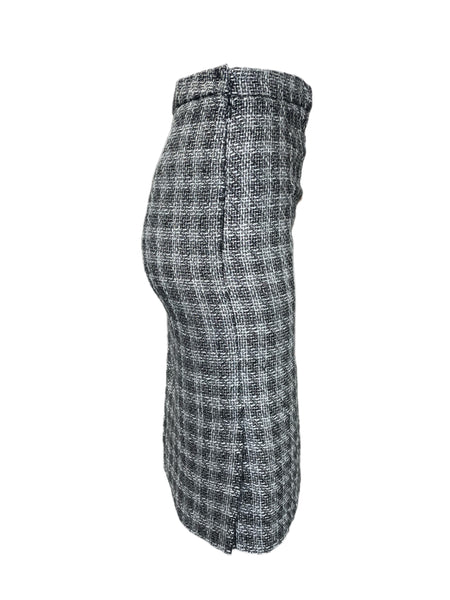 VON VONNI Women's Silver Plaid Tweed Pencil Skirt 3401AAC Sz S $175 NEW