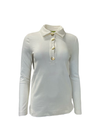 ELIZABETH MCKAY Whisper White Long Sleeve Polo Top 7053 $195 NWT