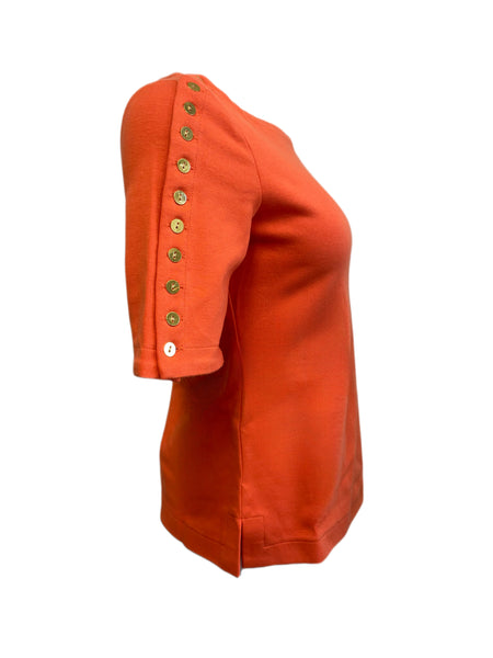 ELIZABETH MCKAY Orange Short Sleeve Button Sleeve Chris-Tee 7014 $110 NWT