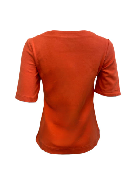 ELIZABETH MCKAY Orange Short Sleeve Button Sleeve Chris-Tee 7014 $110 NWT