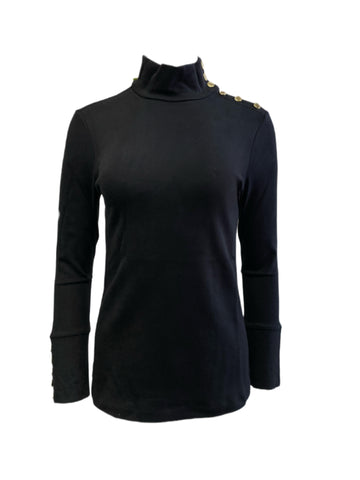 ELIZABETH MCKAY Black Button Embellished Riley Turtleneck 7073 $215 NWT