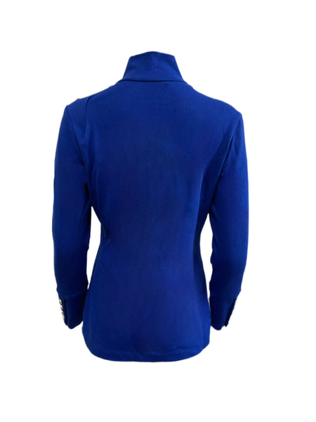 ELIZABETH MCKAY Blue Button Embellished Riley Turtleneck 7073 $215 NWT