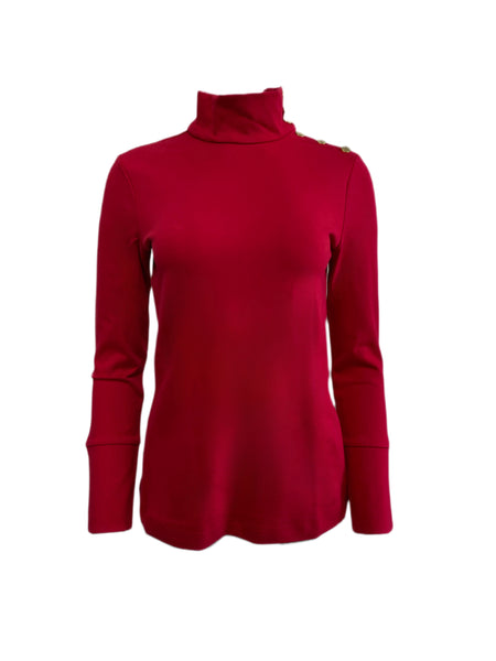 ELIZABETH MCKAY Red Button Embellished Riley Turtleneck 7073 $215 NWT