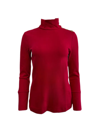 ELIZABETH MCKAY Red Button Embellished Riley Turtleneck 7073 $215 NWT