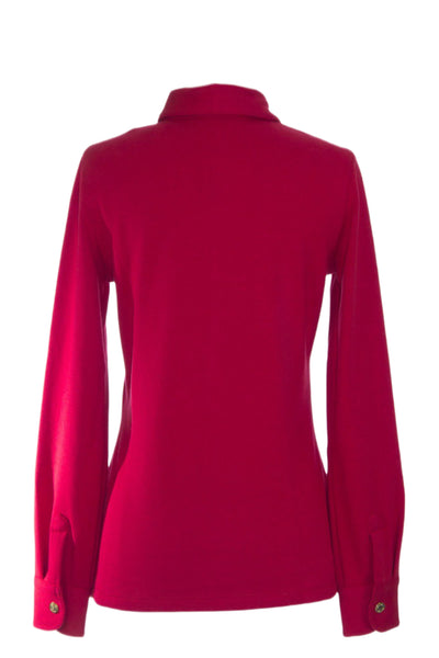 ELIZABETH MCKAY Red Long Sleeve Cotton Blend Joanne Polo Shirt 7071 $135 NWT