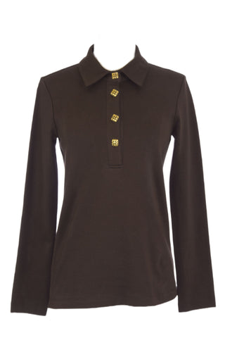 Elizabeth Mckay Women's Long Sleeve JoJo Polo X-Small Chocolate