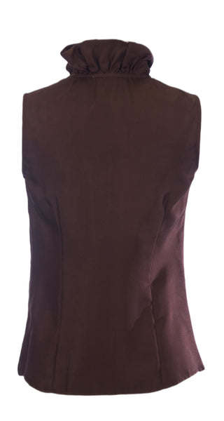 ELIZABETH MCKAY Chocolate Sleeveless Ruffled Neck Mckay Blouse 4058 $195 NWT