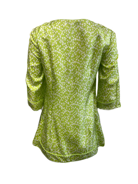 ELIZABETH MCKAY Lily of the Valley Lime Green Silk Sand Tunic 4067 $215 NWT