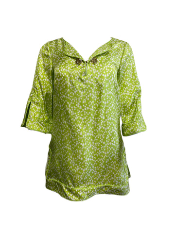 ELIZABETH MCKAY Lily of the Valley Lime Green Silk Sand Tunic 4067 $215 NWT