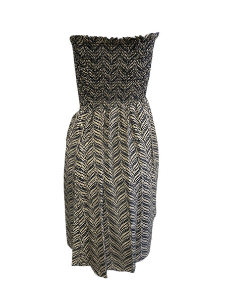 ELIZABETH MCKAY Fern Gold Printed Strapless Smocked Dress 5069 Sz 2 $285 NWT