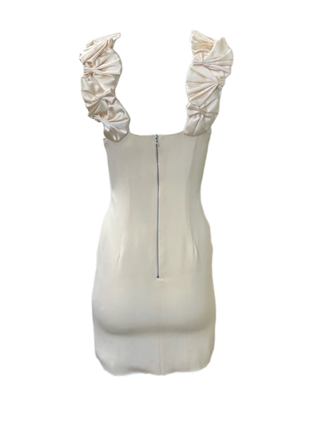 ANNE LEMAN Women's Cream Ruffle Trim Courchevel Sheath Dress 99904 $575 NEW