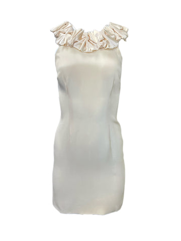 ANNE LEMAN Women's Cream Ruffle Trim Courchevel Sheath Dress 99904 $575 NEW