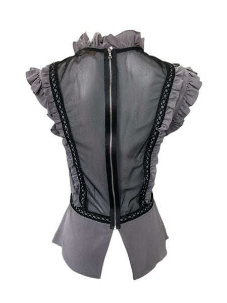 ANNE LEMAN Women's Gray Mesh Cutout Cap Sleeve Iris Top SP92TP1 $219 NEW