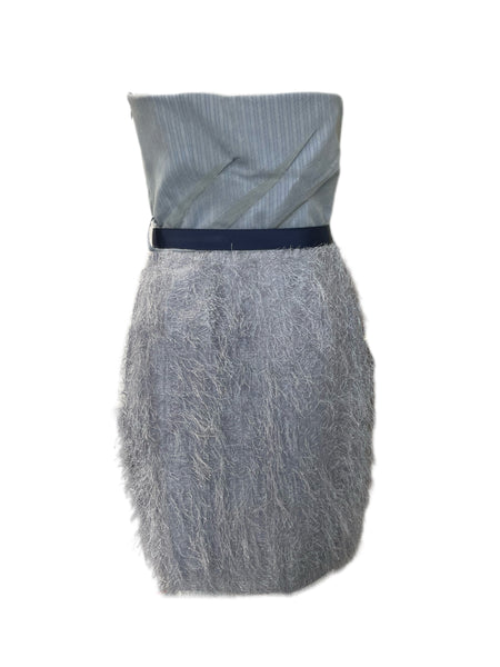 ANNE LEMAN Women's Ice Blue Strapless Flora Fringe Dress SP91DR3 $548 NEW