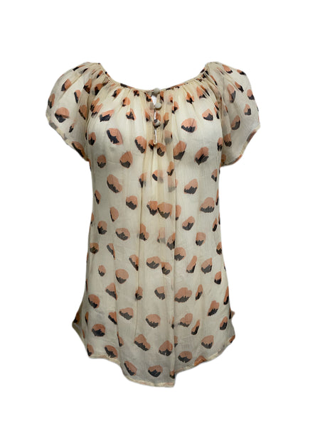 Winter Kate Beige Sheer Graphic Short Sleeve Blouse Size XS $195 NEW