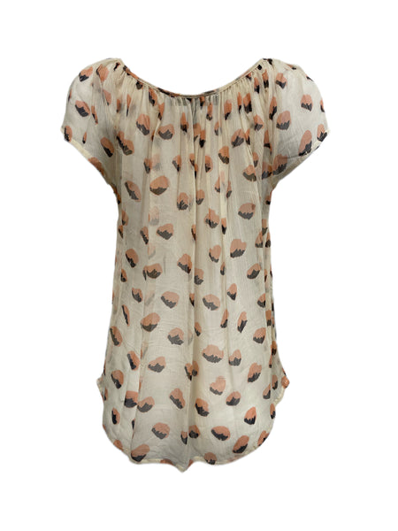 Winter Kate Beige Sheer Graphic Short Sleeve Blouse Size XS $195 NEW