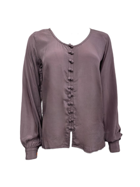 Winter Kate Moonbeam Plum Silk Button-Up Blouse NRTEX309 $285 NEW