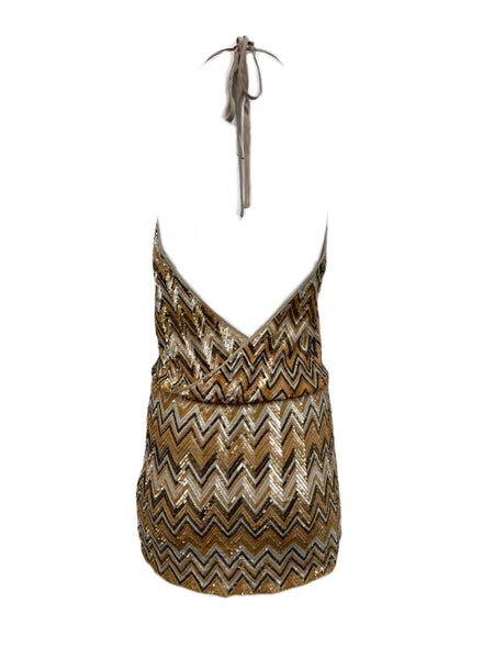 Haute Hippie Women's Sequin Open Back Dress X-Small Buff